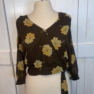 Madewell Effie Olive Floral Faux Wrap Top